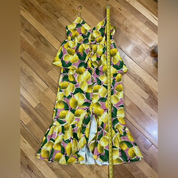 Farm Rio / anthropologie Fresh Lemons Ruffled Midi Dress Small - Picture 11 of 15